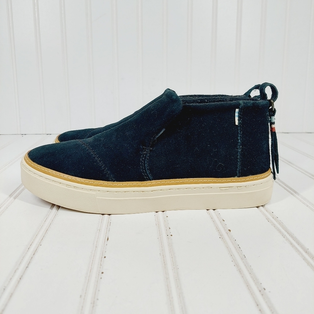 Toms Paxton Black Suede Slip On Pull Tab Casual Flat Comfy Sneakers E711